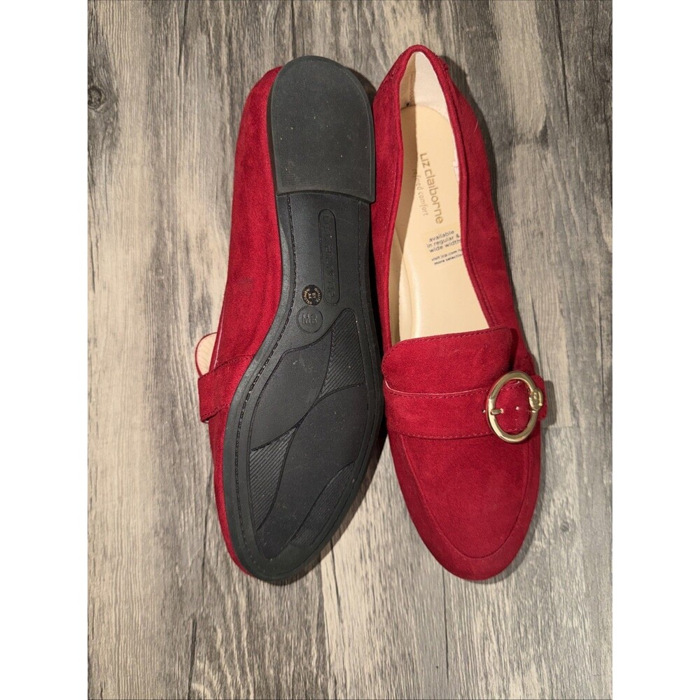 Liz Claiborne Remy Loafers 8W Red Suede Gold Hardware Flat Shoes - Picture 3 of 7